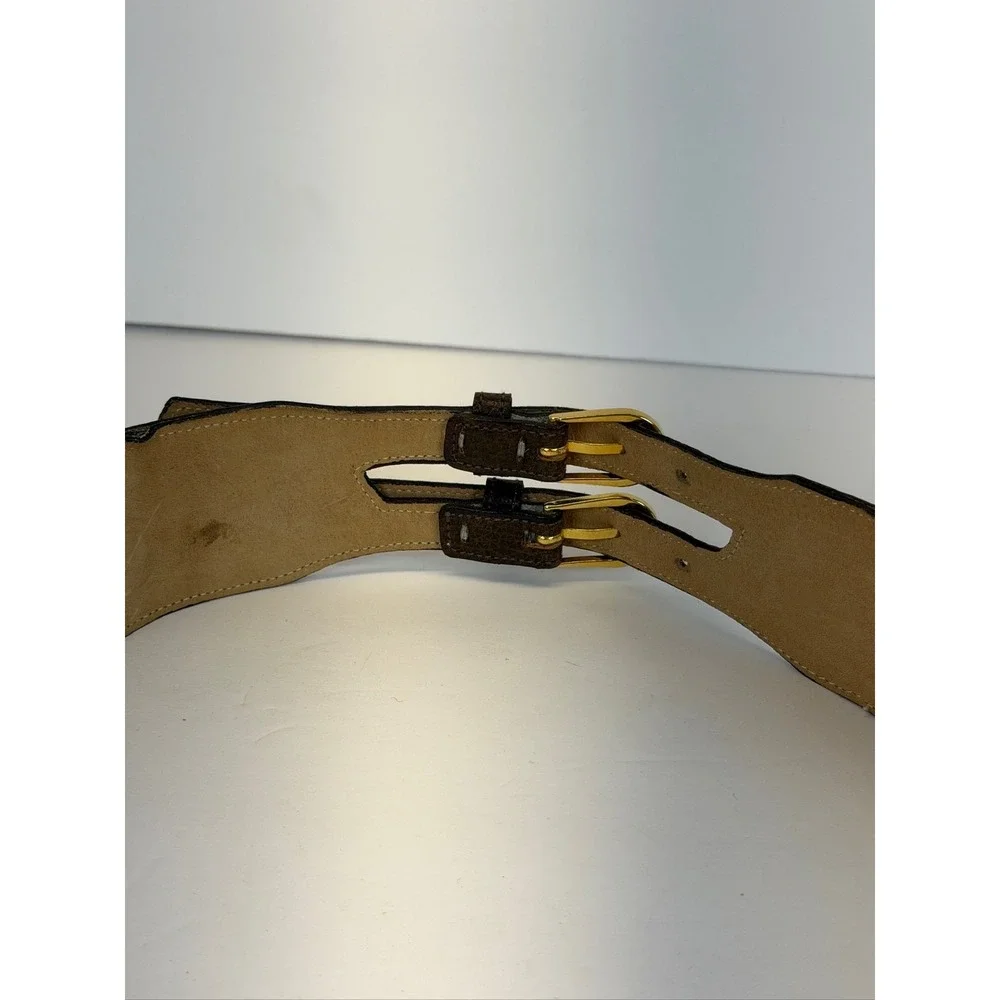 Morris Moskowitz Leather Double Buckle Belt Women's Size 30‎ Gold Tone Hardware